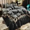 European Thickened Lace Edge Bed Skirt 4 Piece Set Matte Non Slip Bed Cover For 1.5m 1.8m Beds