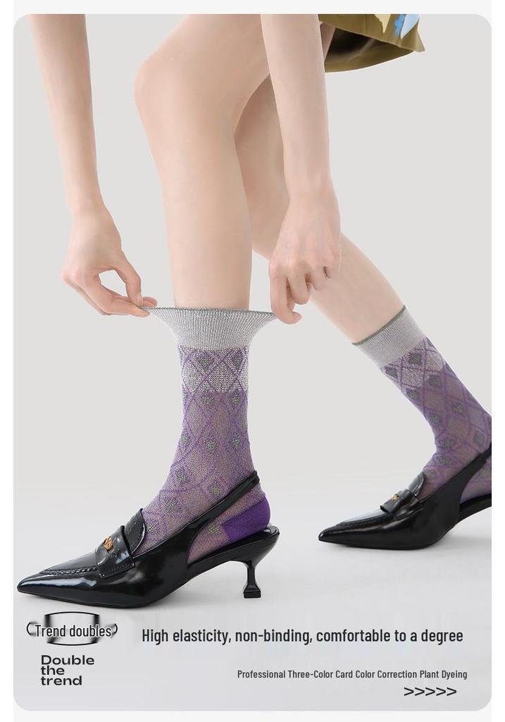Renaissance Women's Seamless Mid-Calf Socks - Breathable, Thin, Purple, Cute Spring/Summer Socks