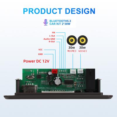 Bluetooth 5.3 Decoding Board MP3 12-15V Decoder Board Clock Time Display Microphone  Car FM Radio USB TF Music Player Speaker
