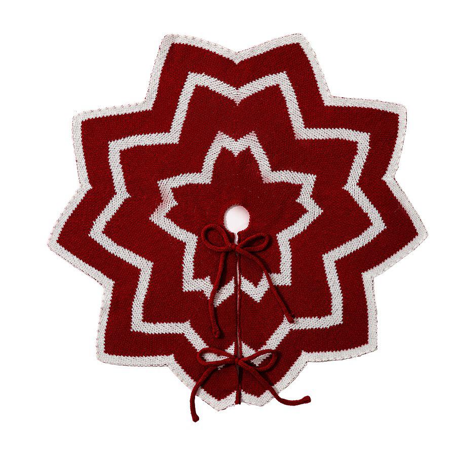 2026 Red & White Star Knit Christmas Tree Skirt - Festive Home Decoration