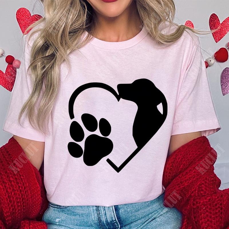 Funny Heart  Dog Paw Print Women Tshirts Fashion Summer Ladies Tshirts Short Sleeves Clothes Love Heart Fashion Casual Shirts