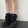 Women Furry Leg Warmers with Letter Label Aesthetic Winter Warm Fuzzy Plush Boot Cuffs Leg Gaiters Socks Streetwear