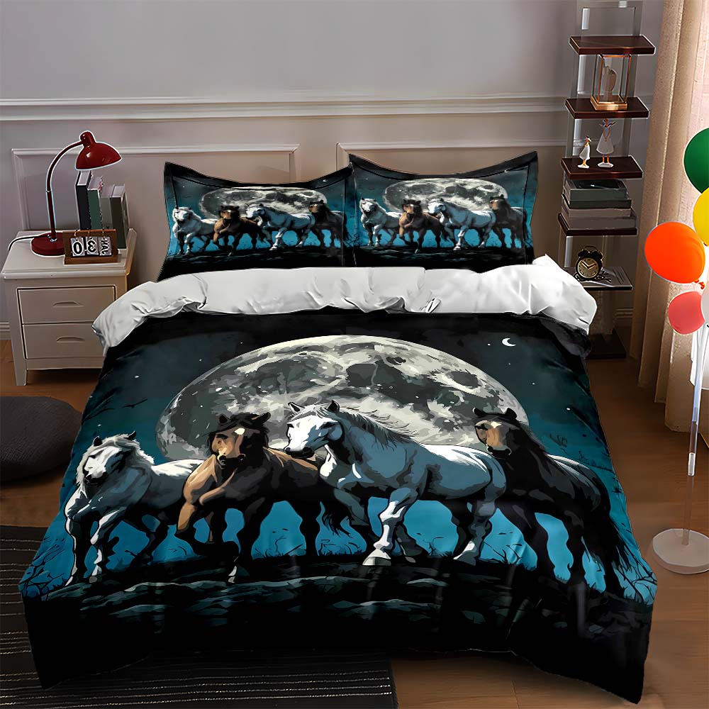 

Galloping Horses Moonlit Bedding Duvet cover sets Duvet covers Pillowcases gifts (1 * Duvet Cover 2 * Pillowcases, without duvet insert) 135x200cm