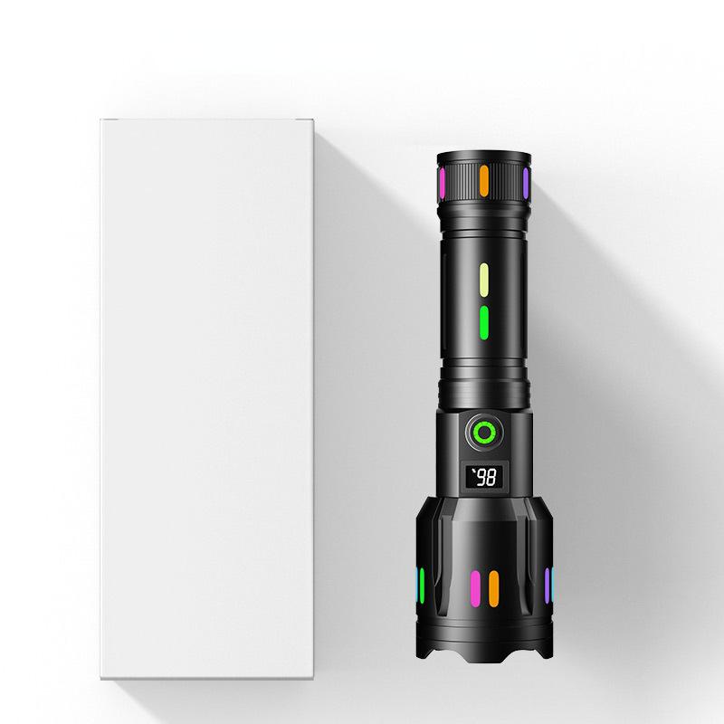 New White Laser Long Range Flashlight Type-C Charging Digital Display Fluorescent Bar Tail Hammer Zoom Flashlight Telescopic Flashlight