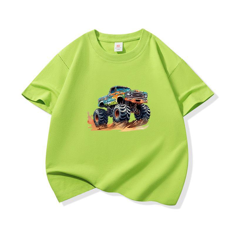 Kids Cotton T Shirt Bold Multicolor Offroad SUV Print Crew Neck Short Sleeve Tee Casual Boys Girls Summer Tops