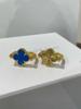 18K Rose Gold Double-Sided Ring: Red and Blue Agate Four-Leaf Clover Flip Design