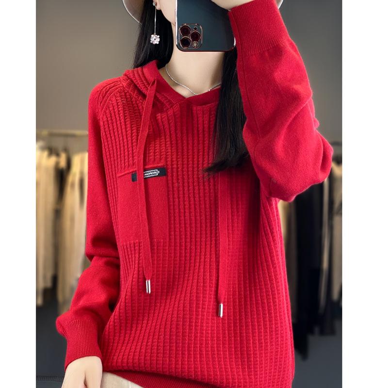 Fashionable Short Knitted Hoodie Women's Spring Autumn Loose Style Korean Design Thick Winter Suitable Full Sleeve Solid
