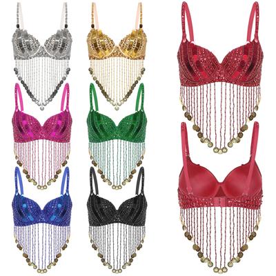 Sutien Dans Oriental pentru Femei Design cu Bretele Ajustabile Paiete Strălucitoare Ciucuri cu Mărgele de Plastic cu Sârmă Costum