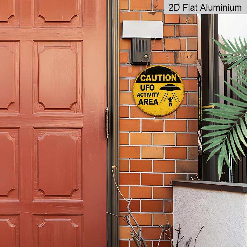 2D Flat 1pc, 8x8 In, Alien Activity Area, Aluminum Metal Decorative Signs & Plaques, Suitable for Home Cafe or Farmhouse Decoration, Festival Party
