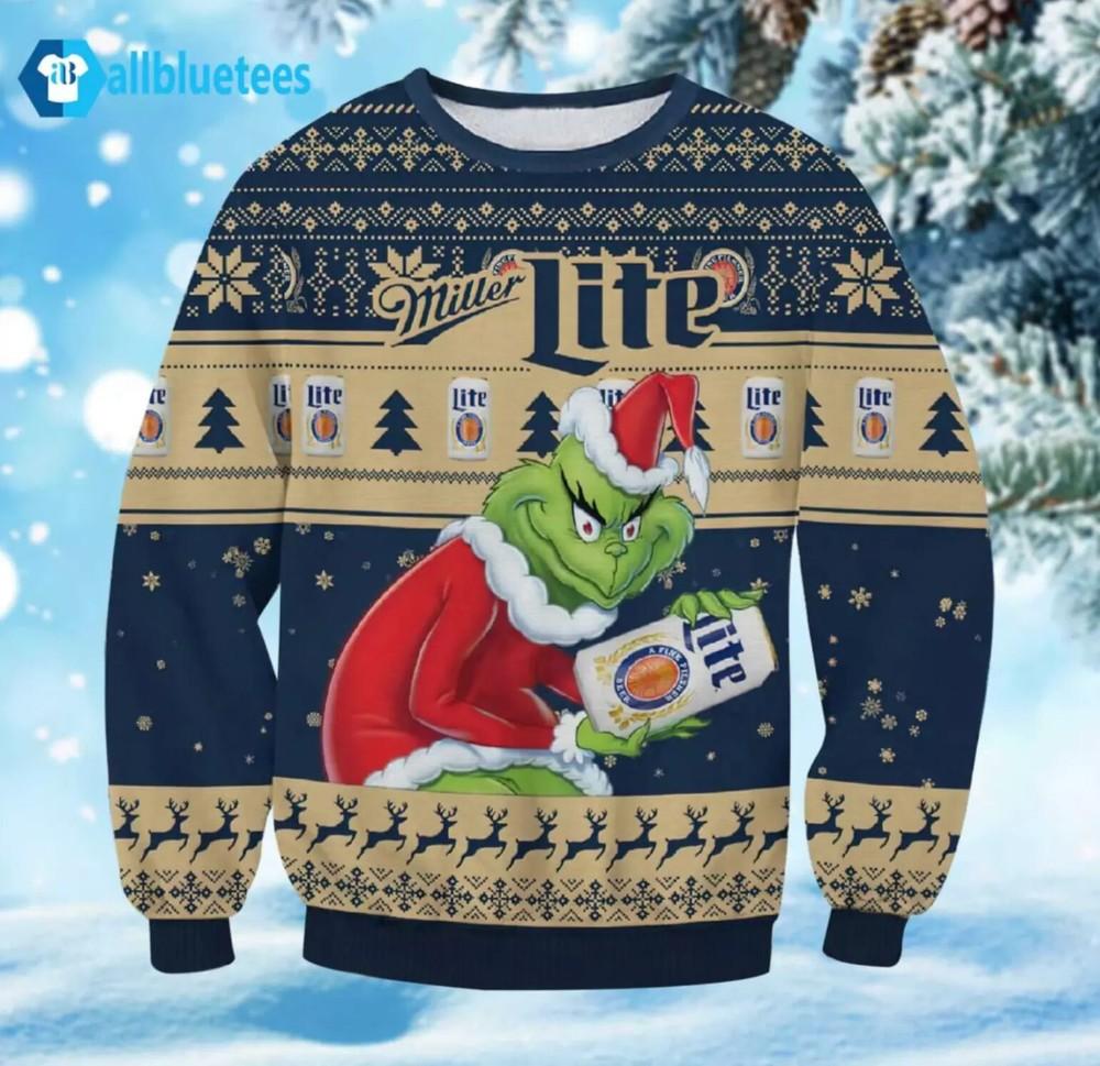 Grinch Miller Lite Ugly Christmas Sweater, Unisex All Size, Xmas Gift 2025 BG Unisex T-Shirt L