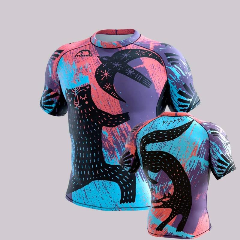 MANTO x Jannik Steger Tigerprint Kurzarm Rash Guard Weiß Schwarz BJJ Trainingsshirt für Herren