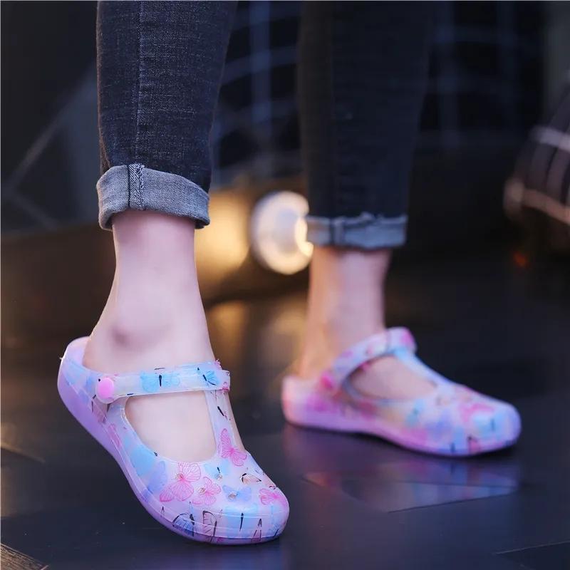 

Новые летние женские пляжные туфли с принтом, женские тапочки, летняя обувь с дырками, женская обувь 40