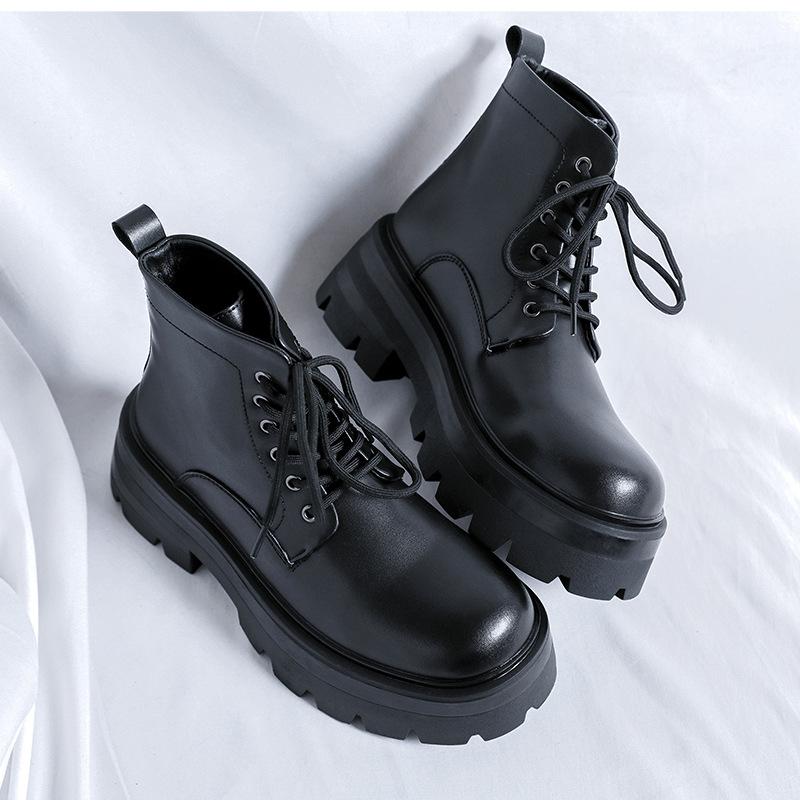 Martin Boots Men'S Thick-Soled Heightening British Style Winter Velvet High-Top Locomotive Tooling Short Boots 66621-P