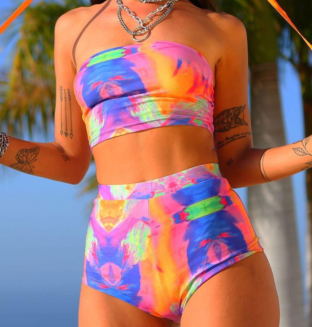 

Купальник бандо с высокой талией в европейском и американском стиле тай-дай - Сексуальная новая мода в наличии M