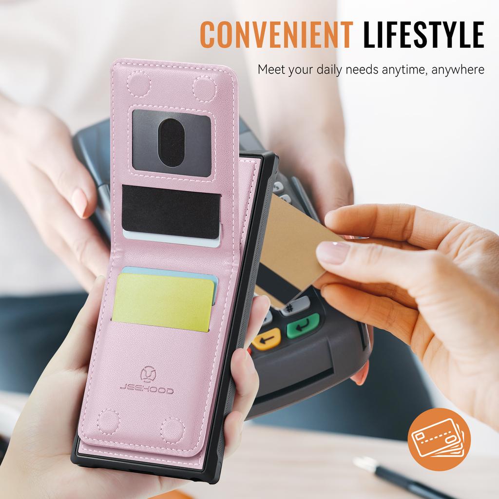 For Samsung Galaxy Note20 Leather Back Cover Compatible with MagSafe JEEHOOD J06 Phone Case with Card Bag RFID Blocking