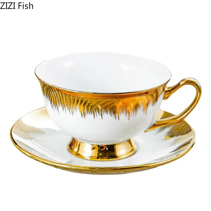 Golden Edged Ceramic Coffee Mug Afternoon Tea Coffee Cup Saucer Sets Couple Cup Set Home Creative Drinkware Mug New Home Gift