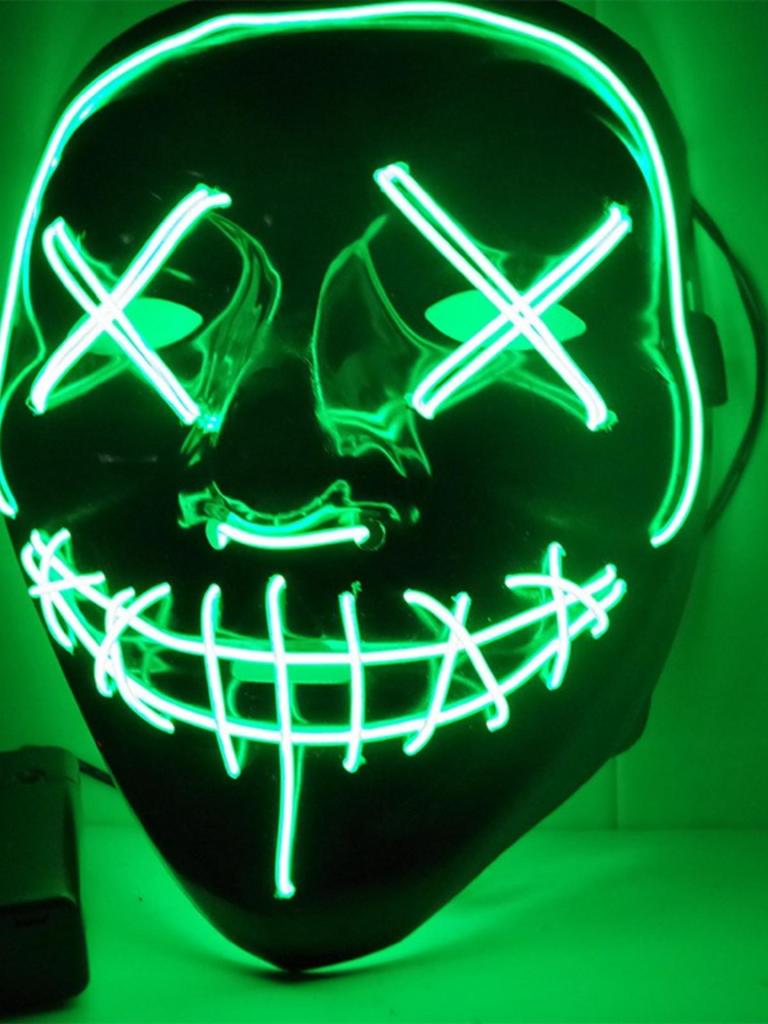 Black Ghost LED Sound-Control Mask - Luminous V Shape Halloween Prop