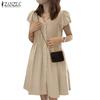 ZANZEA Women Casual V-Neck Summer Short Sleeve Dress