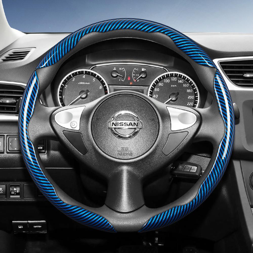 Suitable for Nissan Carbon Fiber Texture Steering Wheel Cover with Segmented Quick-Release Design, Durable, for Rogue X-Trail Kicks Qashqai Sentra Al