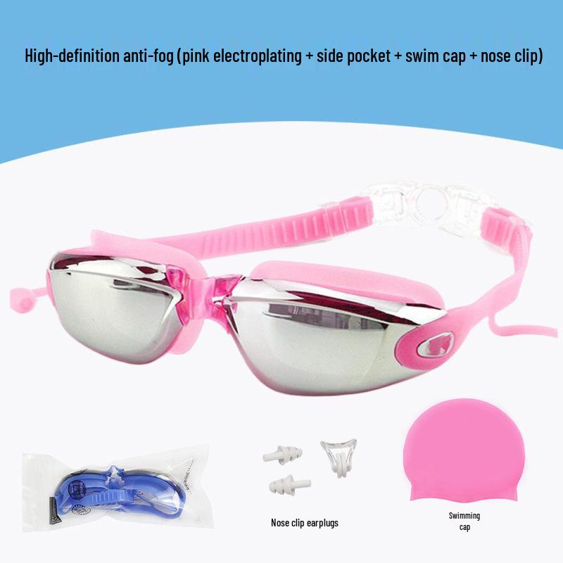 Professional Adult Racing Swim Set: Anti-Fog Silicone Goggles with Plated Waterproof Glasses