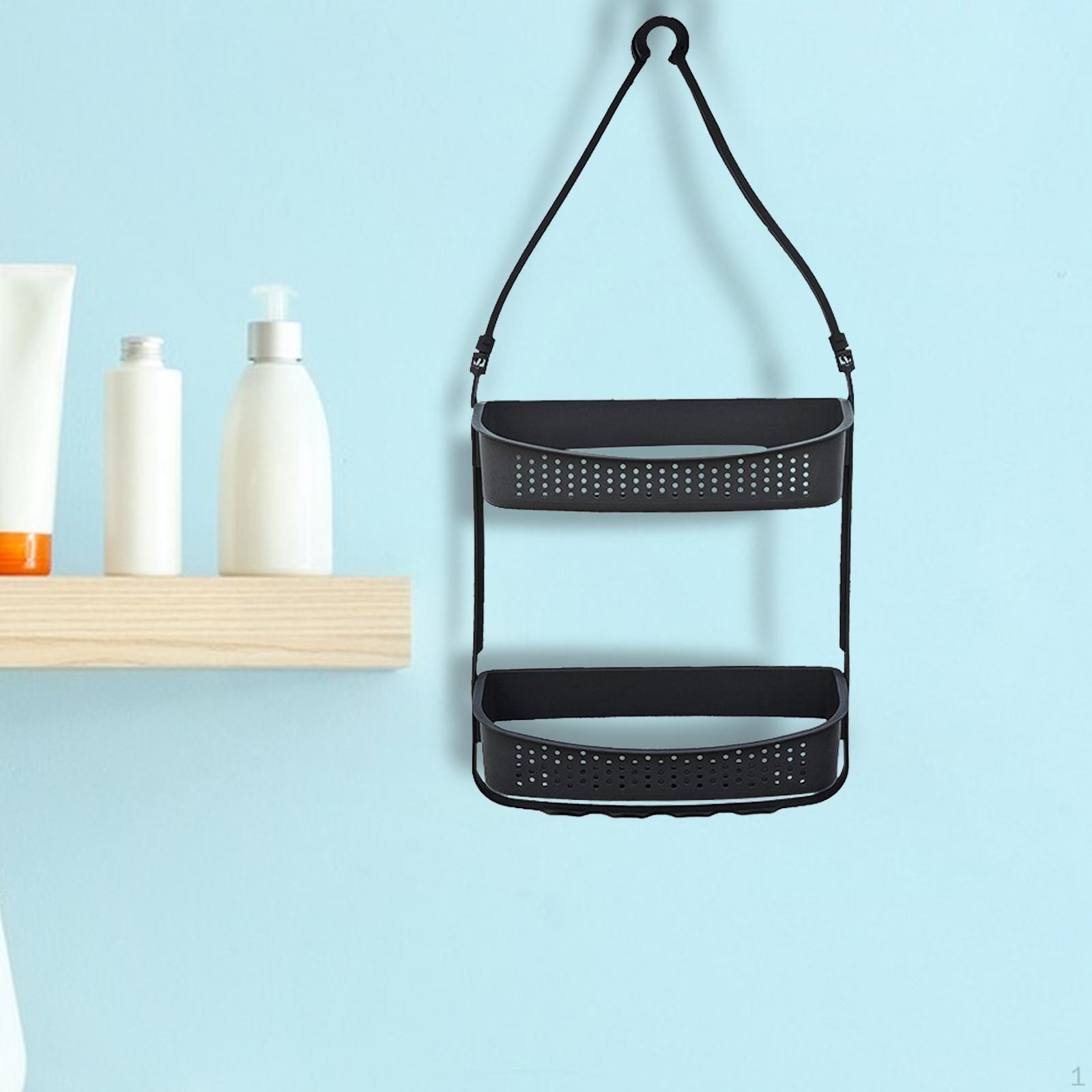 

Подвесная душевая корзина, держатель, регулируемая, 2 яруса, органайзер-полка для хранения для больших и Black