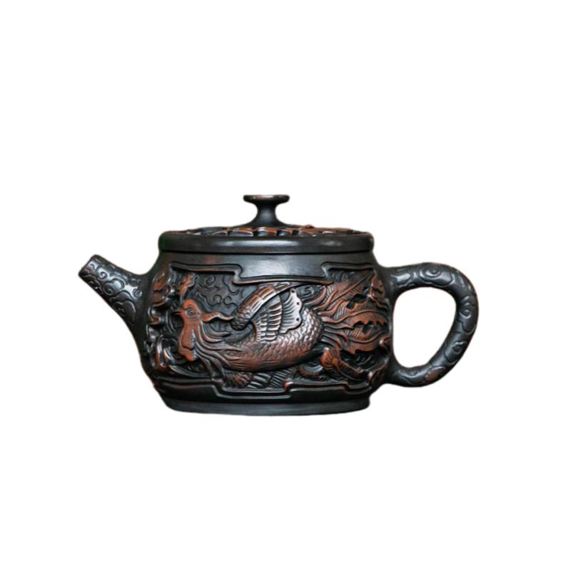 Purple Pottery Vintage Handmad Teapot Ceramic Carve Kung Fu Teapot Single Teapot Pu'er Tea Making Tea Sets Chinese Tea Pot