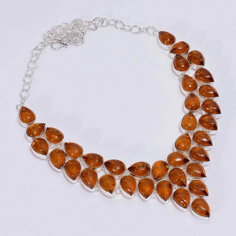 

Elegant Top Grade Qualite 100% Natural Baltic Amber Pear Shape Ethnic Handmade Jewelry 925 Steling Silver Necklace 18 WSJ-4742 срібний