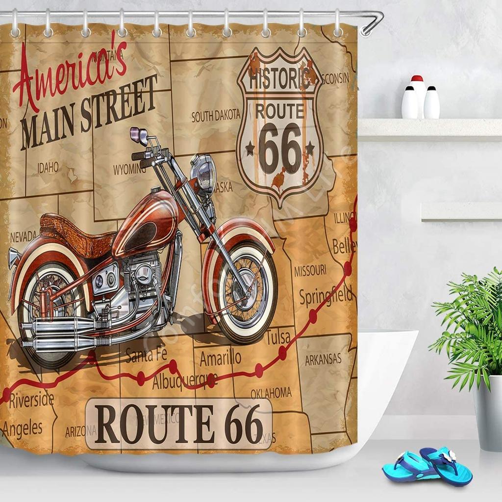 Polyester Fabric Waterproof Shower Curtain Set with 12 Plastic Hooks Home Decorative Bath Curtains US Route 66 Sign 72x78 Inches