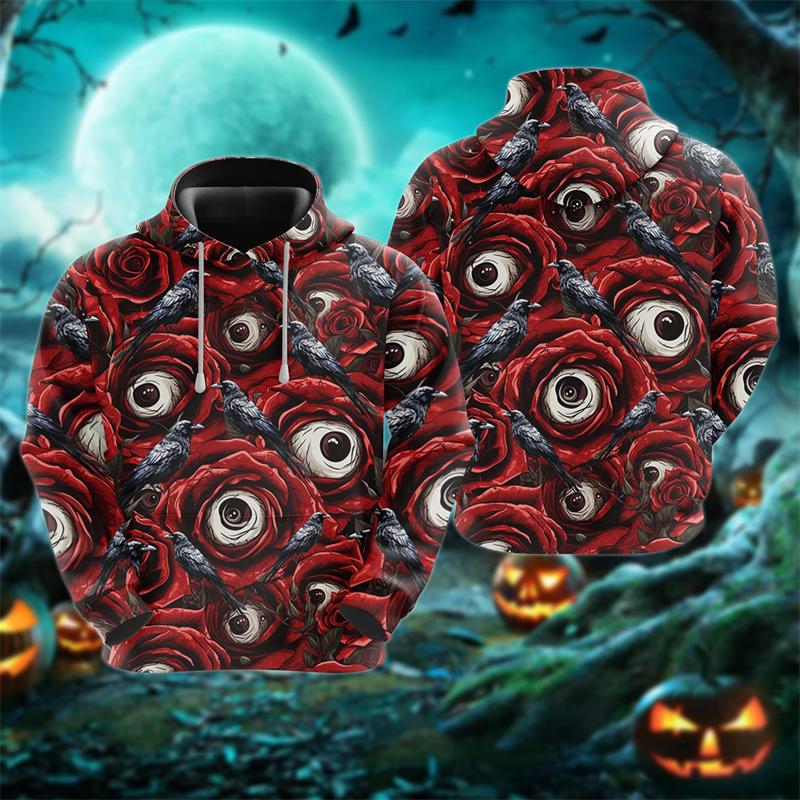 Funny 3D Horror Ghost Pattern Men's Hoodie Halloween Pumpkin Print Sweatshirts Hip Hop Trend Hooded Shirt Autumn Y2k Clothes Top