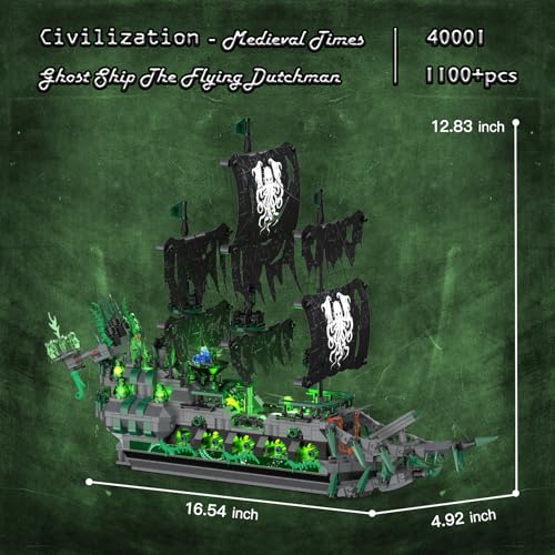 JMBricklayer Piratenschiff Bausteine Set mit Lichtern, Flying Dutchman Geisterschiff, Piratenschiff Modell, 40001, für Erwachsene, Schiffsmodell, Bauspielzeug,