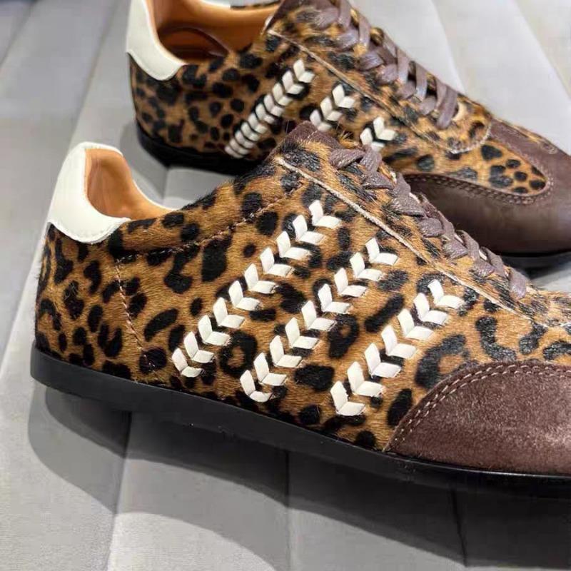 Leopard print horsehair women's autumn new retro sports leather casual board shoes tide