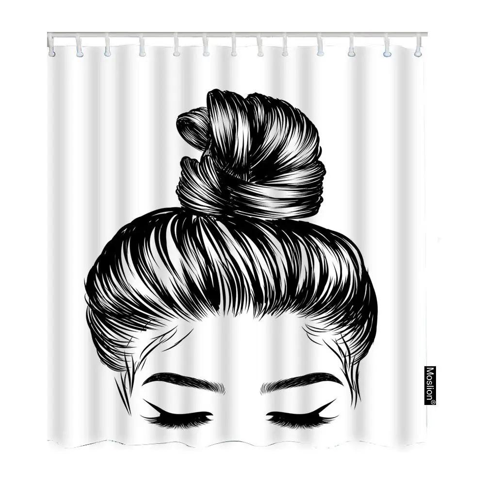 Abstract Hand Painting Shower Curtains Women Sketch Bath Curtain Lover Human Body Minimalist Art Waterproof Bathroom Curtains