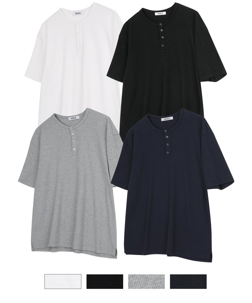 ROTEMBER Waffle Henley Neck Half T-Shirt [ 4 Colors ]