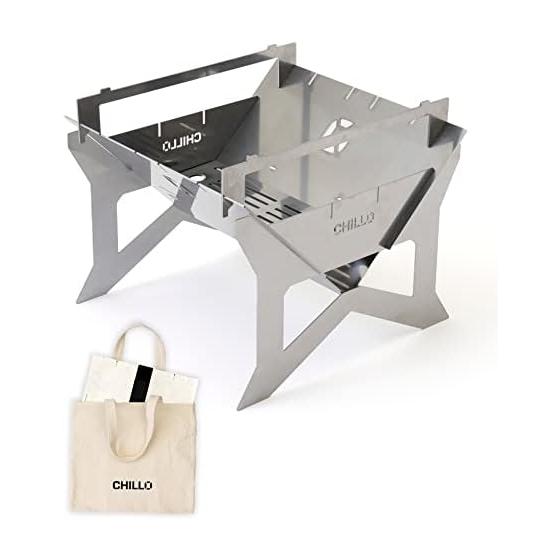 CHILLO Bonfire Stand [B4-PLATE] Starter Set for 2-4 People with Stainless Steel Trivet and Storage Bag | Camping, Bonfire, Compact Storage, Durable,