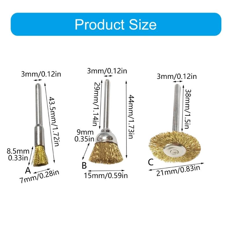 10pcs Copper Wire Wheel Brushes 3mm Mandrel For Precisions Cleaning And Rusts Removal For Metalwork And DIY Projects