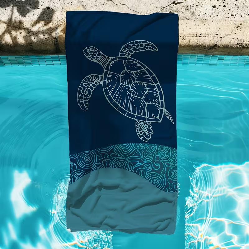 Minimalistisches Marine-Meeresschildkröten-Linienkunst-Strandtuch Ozeanwellen-Handtuch Nautisches Thema Strand Schwimmbad Küstenheimgebrauch