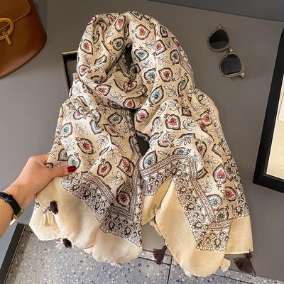 Écharpe Châle Viscose Ethnique Azteque Mode Yeux Floraux Franges Dames Haute Qualité Enveloppe Pashmina Châle Écharpes Hijab Musulman 180*90Cm