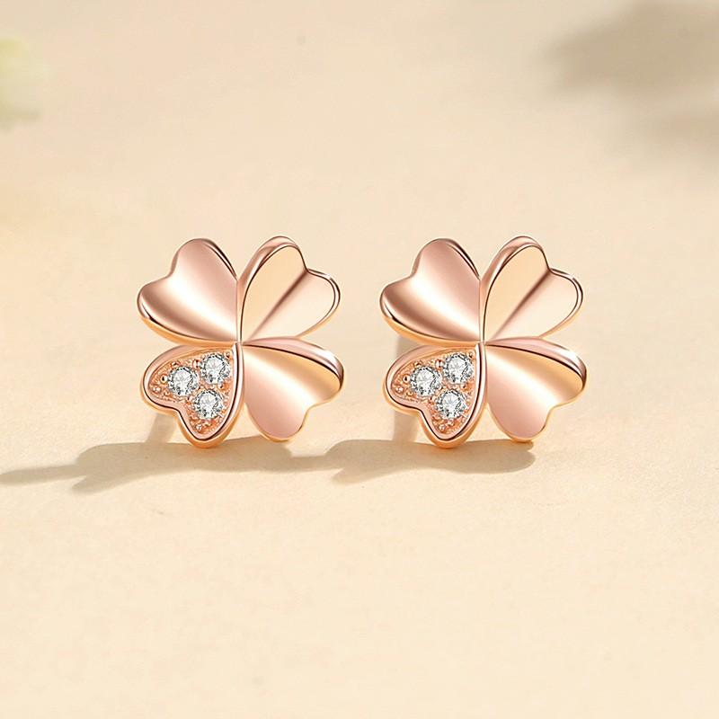 Elegant Rhinestone Clover Jewelry Set Women Sterling Bracelet Necklace Earring Gift