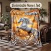 Horse Theme Throw Blanket Custom Name Text Personalized Blanket Soft Cozy Blanket for Home Sofa Bed