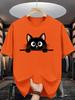 Cute Animal Unisex Short Sleeve Tshirt Peeking Black Cat Big Eyes Cartoon Print O Neck Tee Lovely Kitty Male Casual Fashion Tops