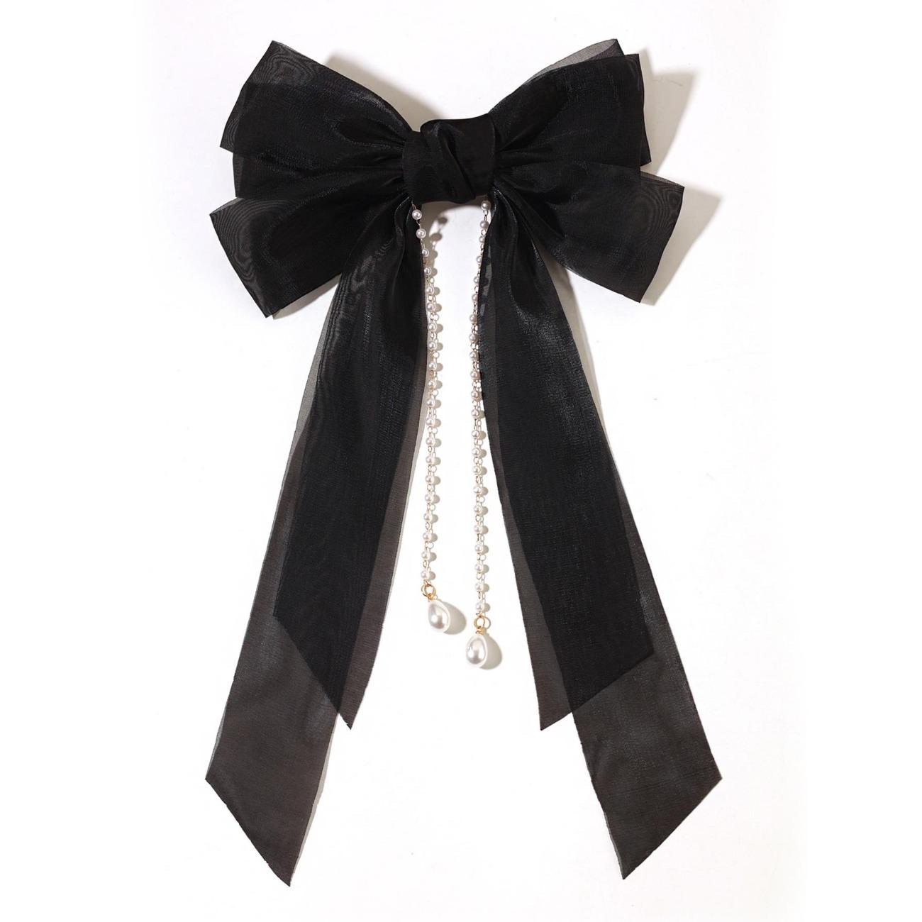 

1 Pcs Fashion Black Pearl Tassel Bow Ribbon Hair Clips For Women Girls Hair Accessories