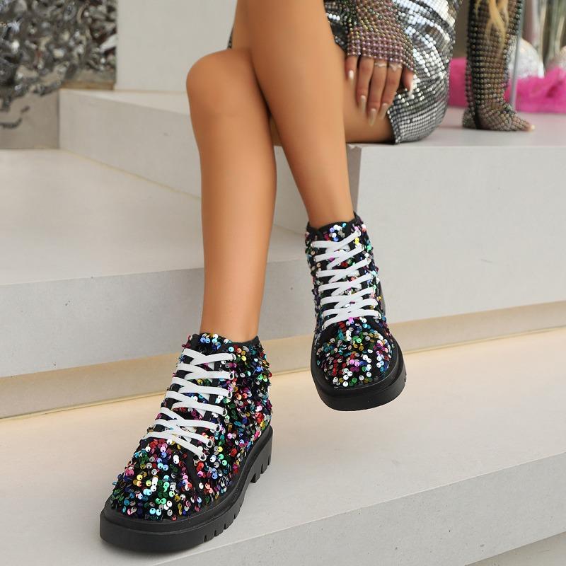 Fashion 2024 Winter New Women's Ankle Lace New Trendy Round Toe Boots