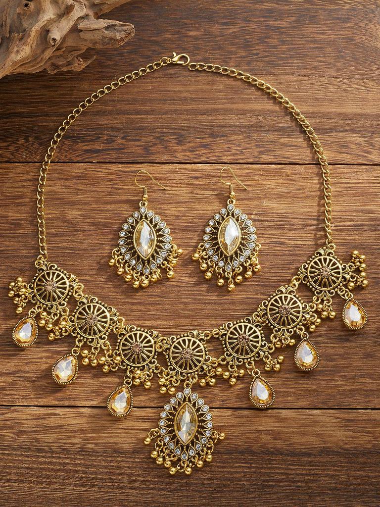 Indian Ethnic Style Gemstone Beaded Jewelry Set - Necklace & Earrings