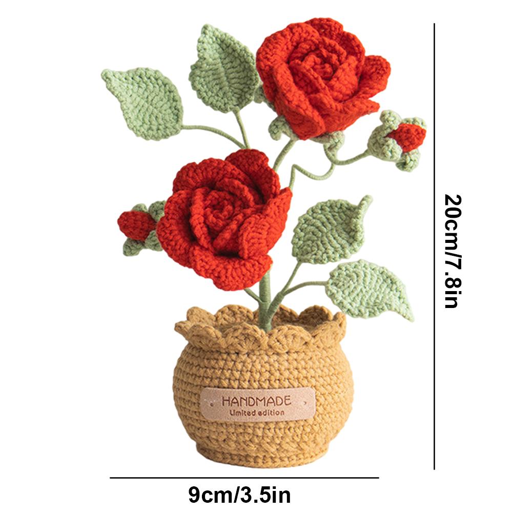Finished Handmade Crochet Flower Hand Knitted Potted Plants Crochet Faux Flower DIY Crochet Flowers Home Car Decor Unique Gifts