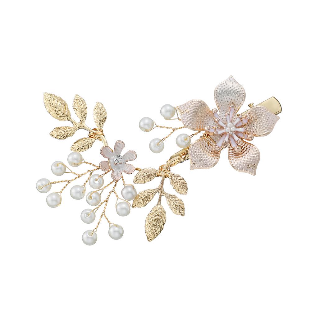 Handmade Flower Hair Clip with Alloy, Pearl and Drip Oil - Bridal Wedding Headwear Accessory