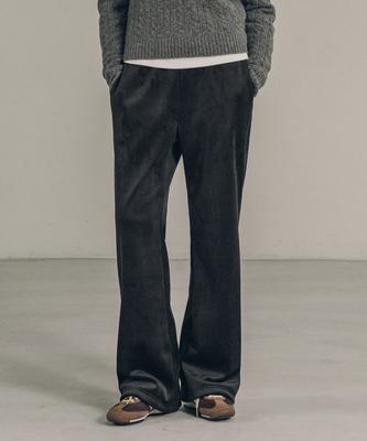 Siyajyu Sipt7140 Soft Ribbed Bootcut Elastic Waist Pants_Black