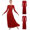 S-XXL Dámské liturgické lyrické taneční šaty Přední kamínky Dlouhý rukáv Kulatý výstřih Liniové maxi tuniky pro kostelní sbor, bohoslužby, modlitební akce