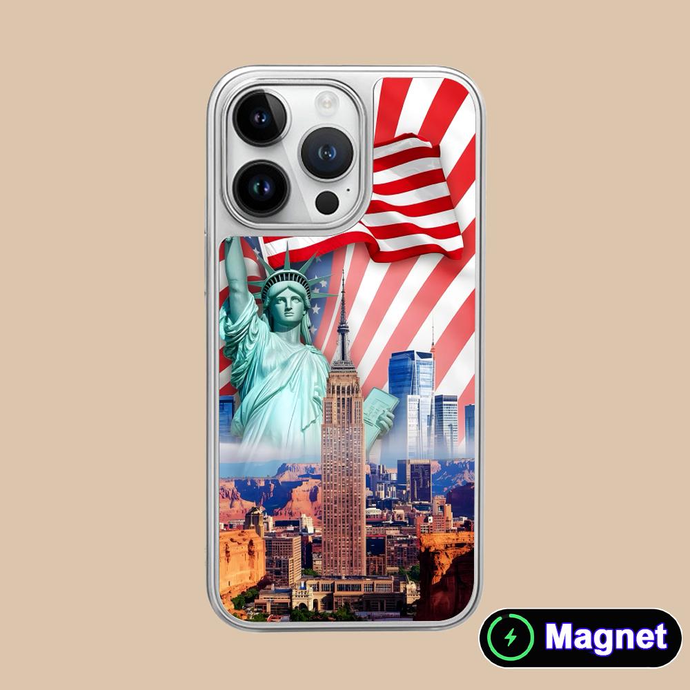USA America Flag Silver Plating Magsafe Mobile Phone Case for iPhone 17 16 15 14 13 12 11 Air Pro Max Plus Colorful Cover