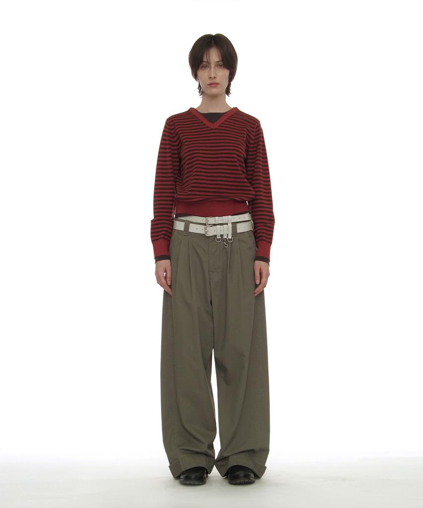 PARTIMENTO WOMEN Colorblock Double Layered Knit Sweater_Chili Stripe