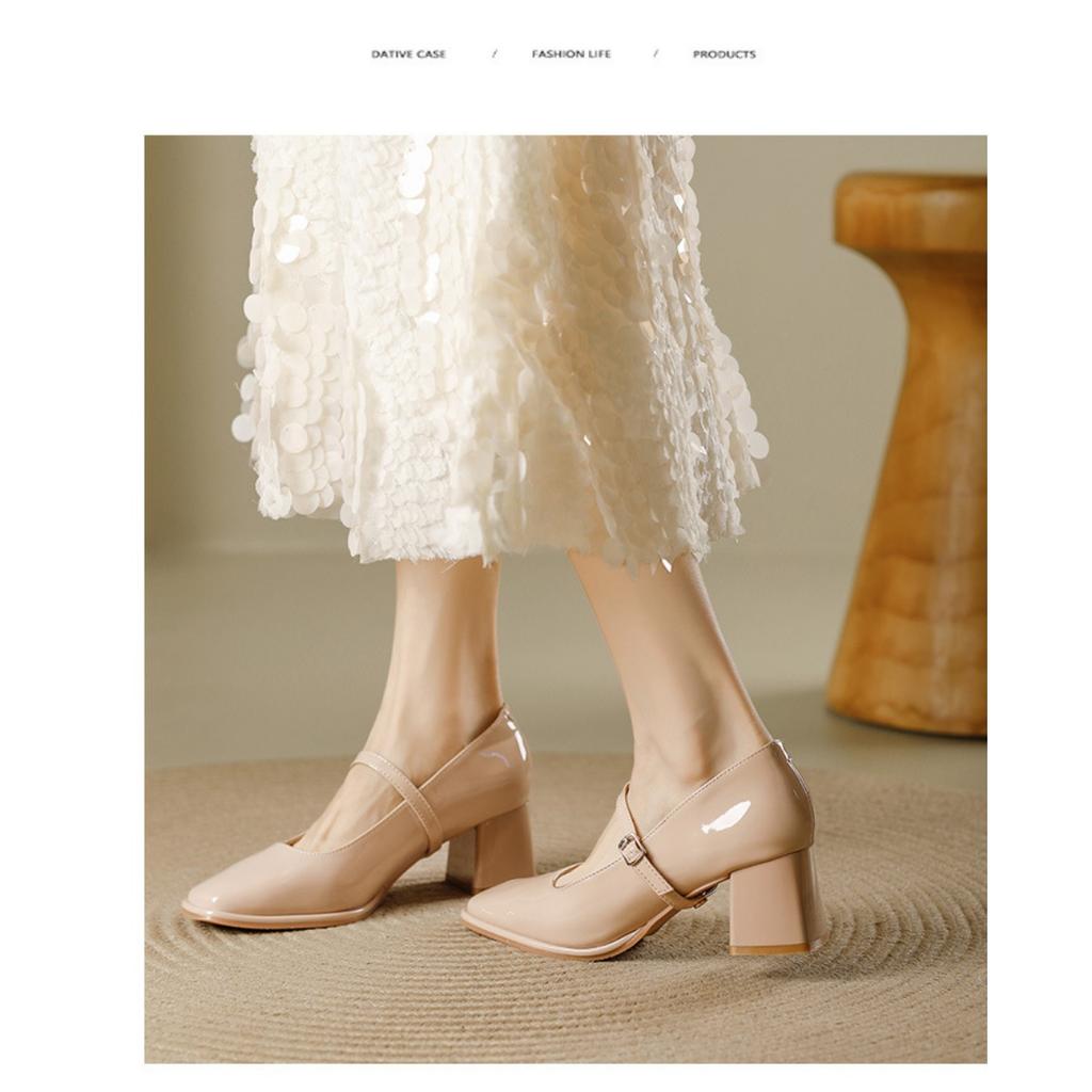 Patent Leather Thick High-heeled, New Women's Hundred with A Word with High-heeled Women's Single Shoes, Women's High-heeled Shoes, Elegant